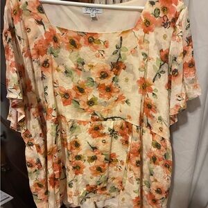 Papaya Women's Floral Blouse - Orange and Cream